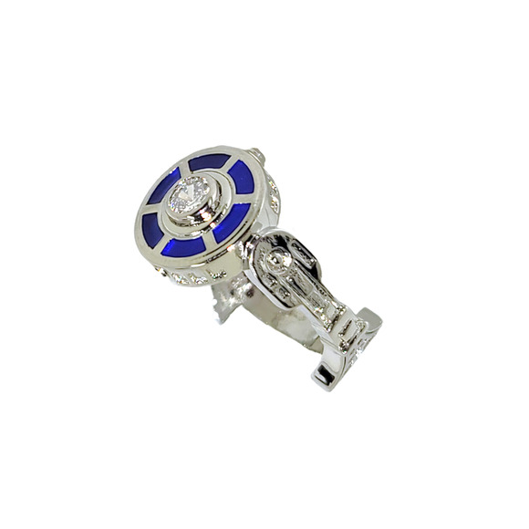 New SilverTone Blue Red Enamel Round White Crystal R2D2 Star Wars Ring Sz 10 - Picture 3 of 6